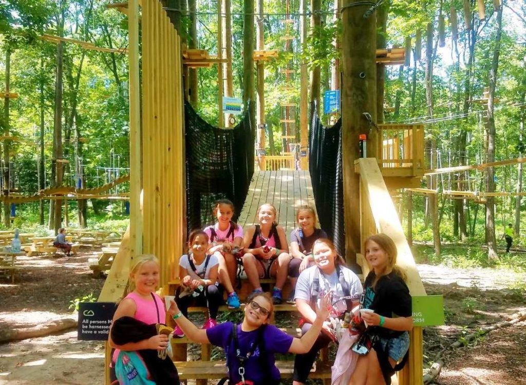 Group of girls on ropes course
