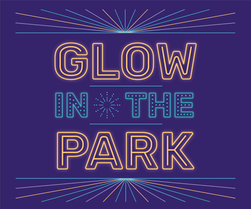Glow In The Park Poster to promote night climbs, neon looking